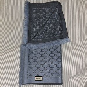 New Gucci Logo Color-Block Brown Blue Scarf with Gucci Gift Box Gucci | Accessories | Gucci Blue And Brown Monogram Scarf  main image 3